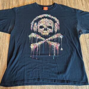 Y2K Men's Exact-Science Headphone Skull Paint Splatter T-Shirt Black, X-Large